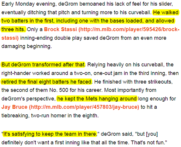 DeGrom Perseverance paragraph